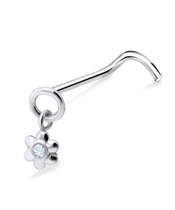 Stone Encrusted Flower Silver Curved Nose Stud NSKB-552